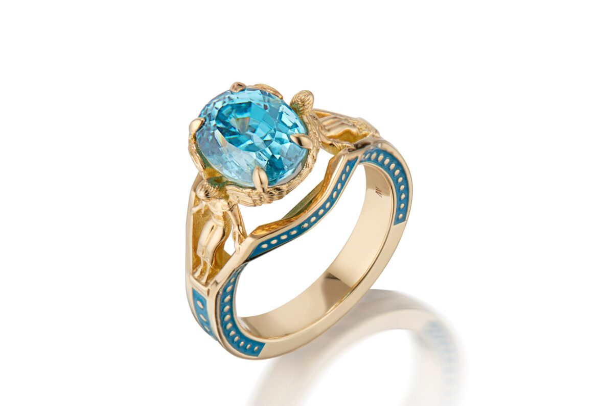 Angel Ring Micah Antoni LLC 18kt Gold Topaz Blue Enamel