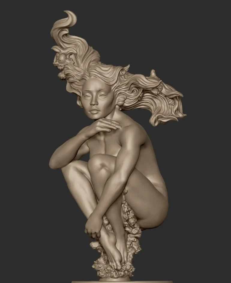 Zbrush Sculpt Azure Pulse Sculpture Mixed Media 